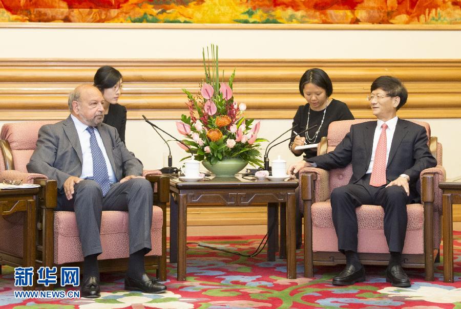 9月5日，中共中央政治局委員、中央政法委書記孟建柱在北京中南海會見國際法院院長亞伯拉罕。 新華社記者 黃敬文 攝 