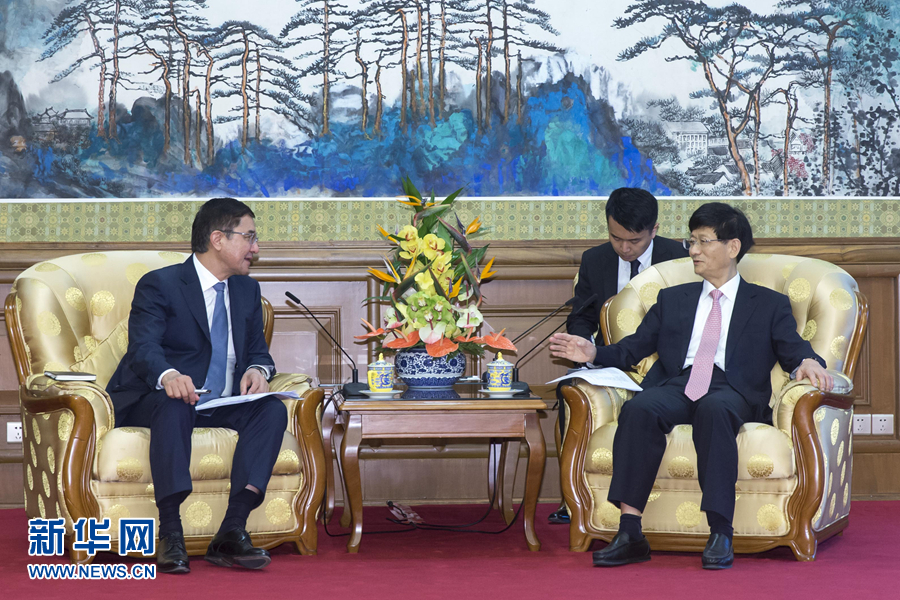 7月19日，中共中央政治局委員、中央政法委書記孟建柱在北京會見烏茲別克斯坦副總理庫奇卡羅夫。 新華社記者崔新鈺攝