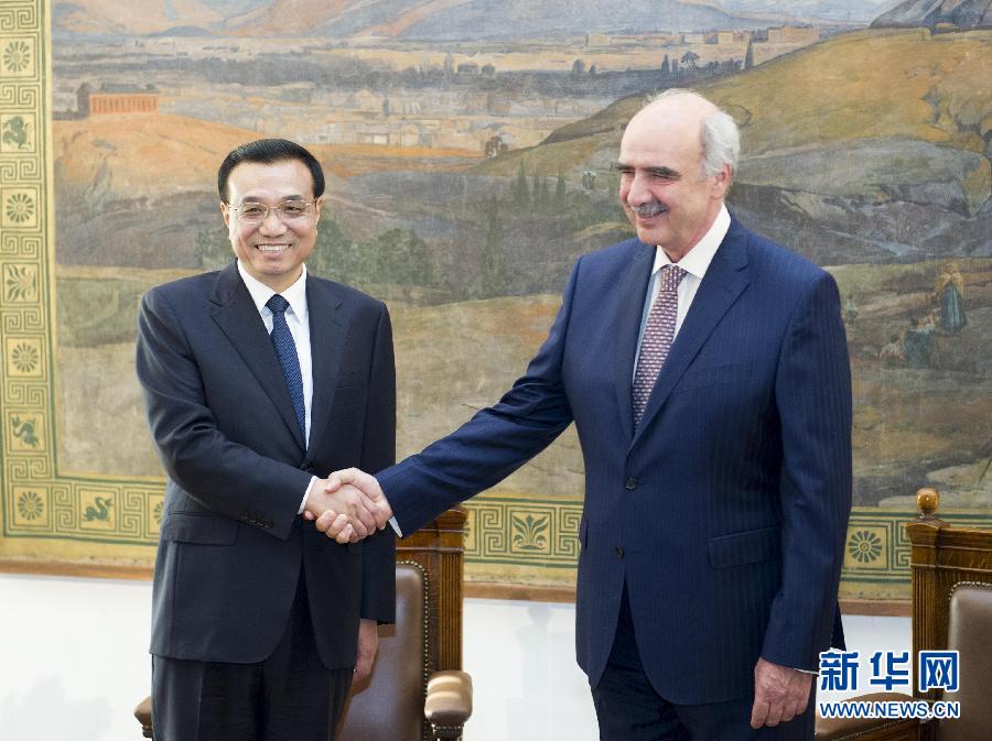 6月19日，國務(wù)院總理李克強(qiáng)在希臘議會大廈會見希臘議長米馬拉基斯。新華社記者 王曄 攝