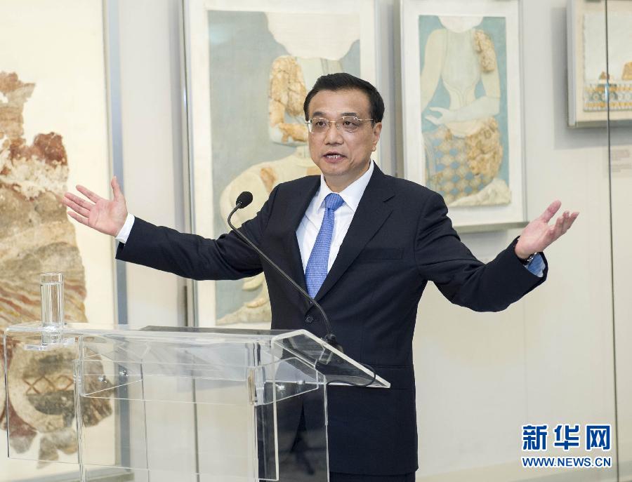 6月21日，國務院總理李克強與希臘總理薩馬拉斯共同出席希臘伊拉克利翁博物館新館開館儀式并發(fā)表講話。 新華社記者 王曄 攝