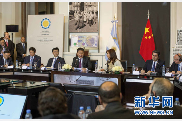 當?shù)貢r間7月18日，國家主席習近平在布宜諾斯艾利斯同阿根廷總統(tǒng)克里斯蒂娜舉行會談。 新華社記者 李學仁 攝