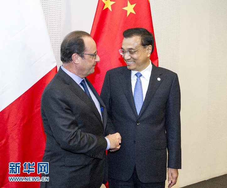 10月16日，中國國務院總理李克強在米蘭會見法國總統(tǒng)奧朗德。新華社記者 王曄 攝 