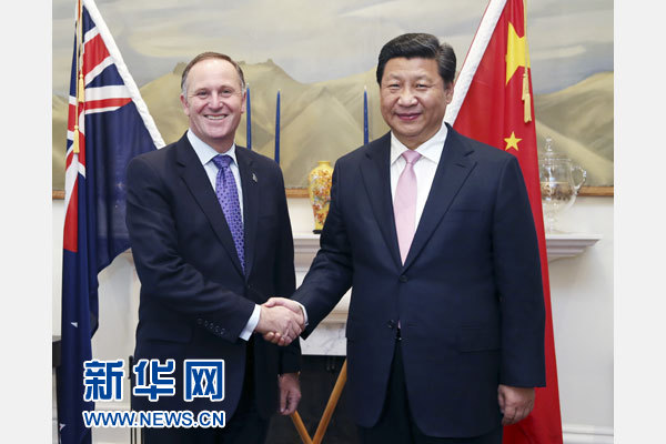 11月20日，國家主席習近平在惠靈頓同新西蘭總理約翰·基舉行會談。 新華社記者 姚大偉 攝