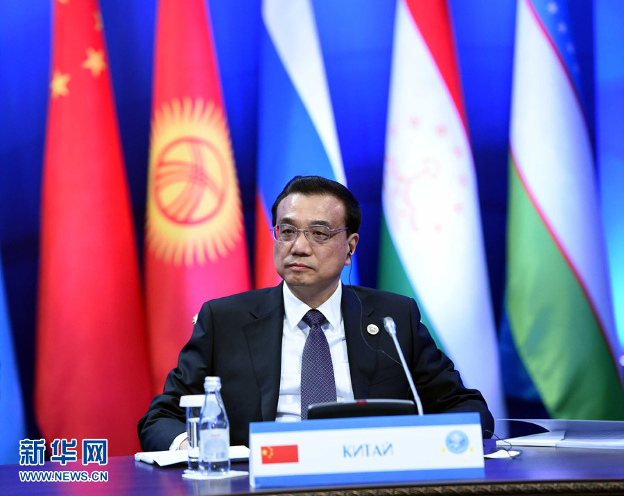 12月15日，中國國務院總理李克強在阿斯塔納出席上海合作組織成員國政府首腦理事會第十三次會議。 新華社記者 饒愛民 攝