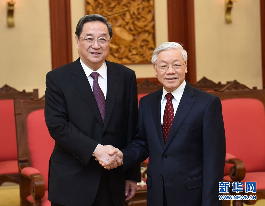 12月25日至27日，中共中央政治局常委、全國政協(xié)主席俞正聲對越南進行正式訪問。這是12月26日，俞正聲在河內會見越共中央總書記阮富仲。 新華社記者劉建生攝