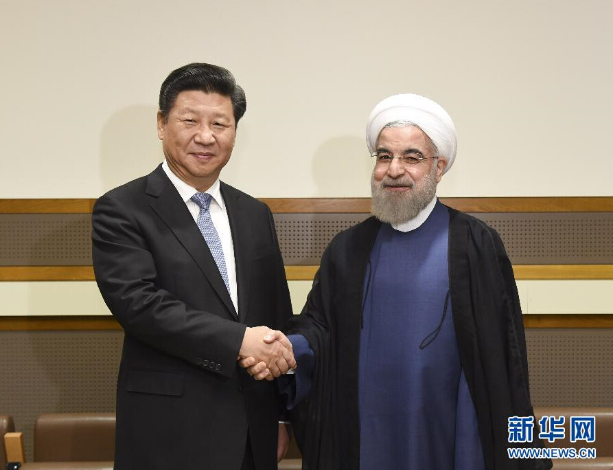 9月28日，國家主席習(xí)近平在紐約會(huì)見伊朗總統(tǒng)魯哈尼。 新華社記者李學(xué)仁 攝