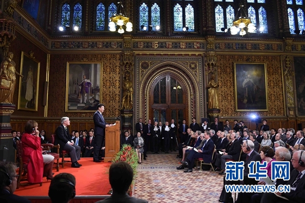 10月20日，國(guó)家主席習(xí)近平在英國(guó)議會(huì)發(fā)表講話。 新華社記者 張鐸攝 