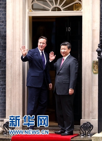 10月21日，國家主席習(xí)近平在倫敦唐寧街首相府同英國首相卡梅倫舉行會談。 新華社記者 鞠鵬 攝 