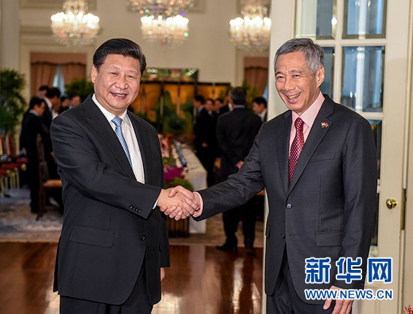11月7日，國家主席習(xí)近平在新加坡同新加坡總理李顯龍舉行會(huì)談。 新華社記者 李學(xué)仁 攝
