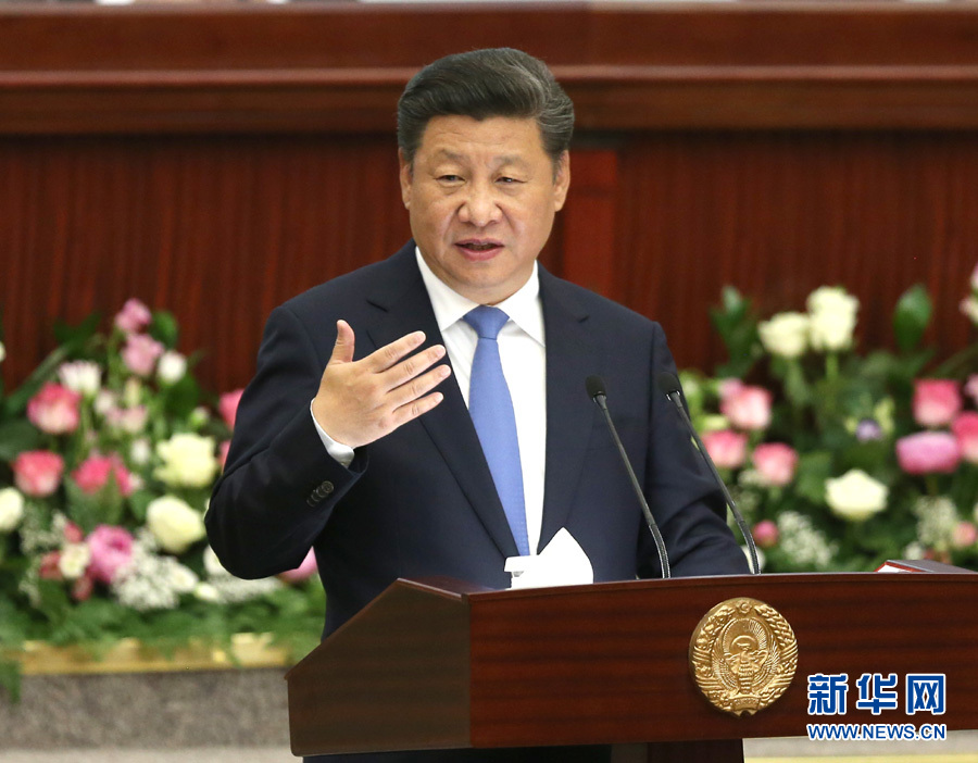 6月22日，國家主席習(xí)近平在塔什干烏茲別克斯坦最高會議立法院發(fā)表題為《攜手共創(chuàng)絲綢之路新輝煌》的重要演講。 新華社記者馬占成攝