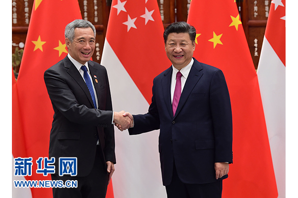 9月2日，國家主席習(xí)近平在杭州會(huì)見新加坡總理李顯龍。新華社記者張鐸攝