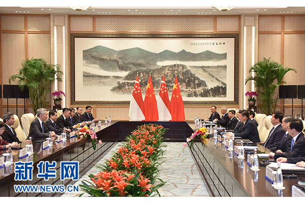 9月2日，國家主席習(xí)近平在杭州會(huì)見新加坡總理李顯龍。新華社記者張鐸攝