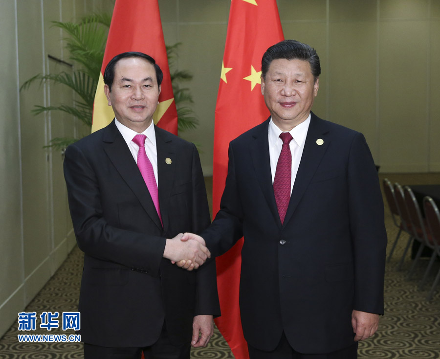 11月19日，國(guó)家主席習(xí)近平在利馬會(huì)見(jiàn)越南國(guó)家主席陳大光。新華社記者 龐興雷 攝