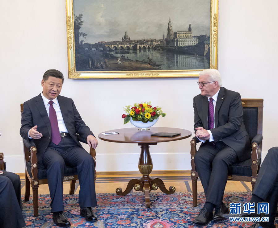 7月5日，國(guó)家主席習(xí)近平在柏林會(huì)見德國(guó)總統(tǒng)施泰因邁爾。 新華社記者李學(xué)仁 攝