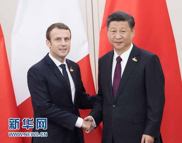 7月8日，國(guó)家主席習(xí)近平在漢堡會(huì)見法國(guó)總統(tǒng)馬克龍。新華社記者 李學(xué)仁 攝